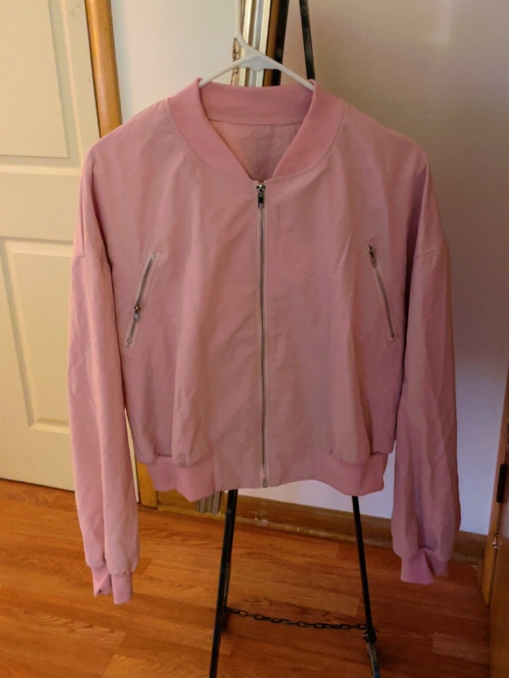 Light Pink Women's Bomber Jacket with Front Zip